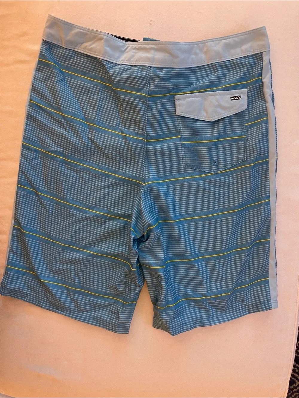 Hurley Blue Board Shorts with Yellow Stripe Accents Size 18/29